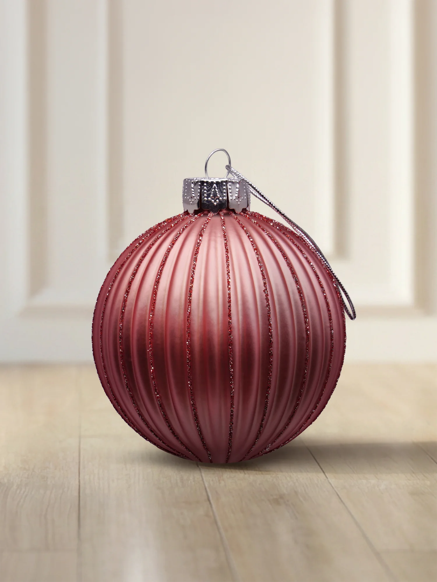 Weihnachtsbaumkugel aus Glas rosa mit Streifen 8 cm – ArtiTree®