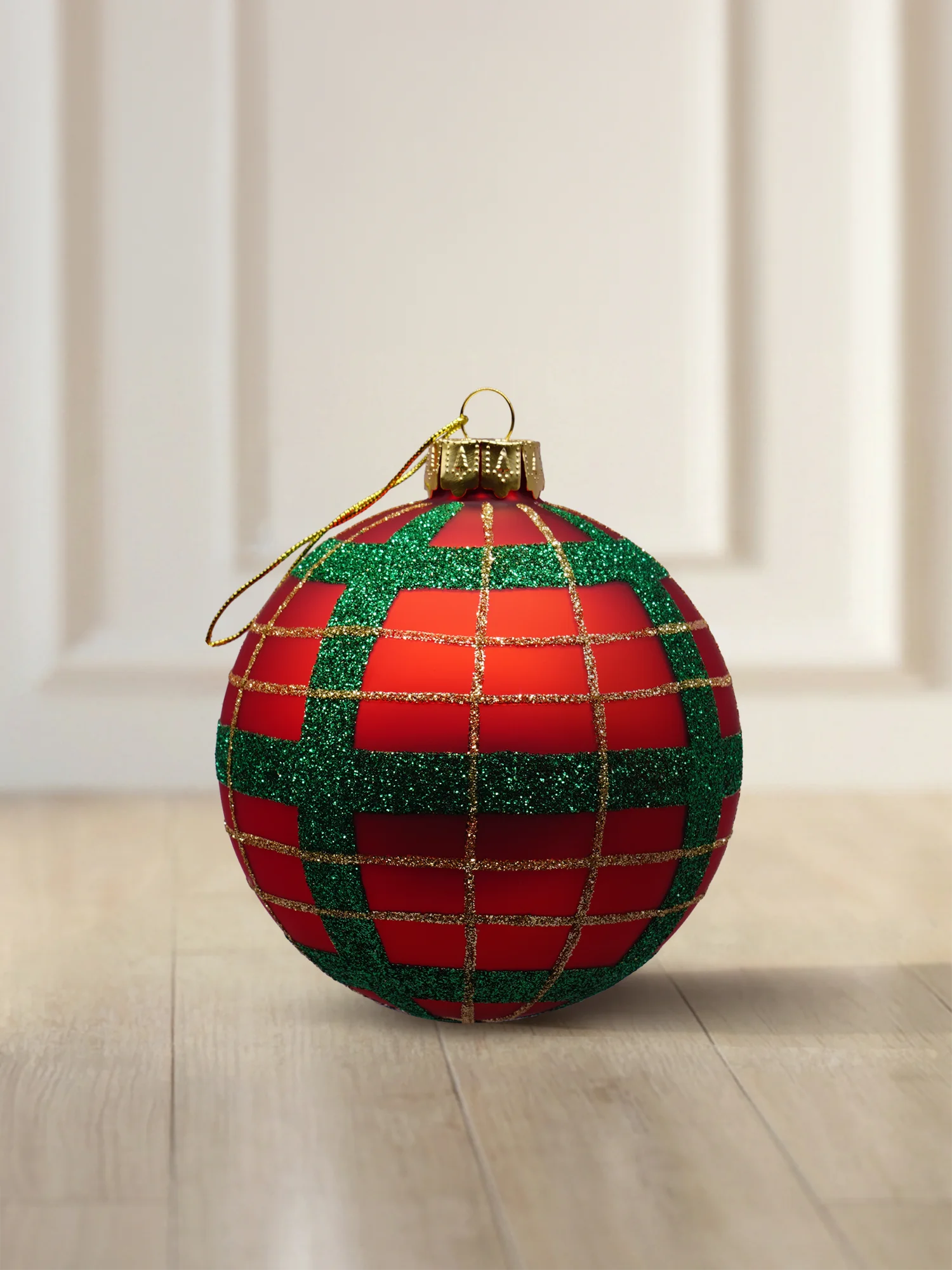 Weihnachtsbaumkugel aus Glas rot/grün kariert 6/8/10 cm – ArtiTree®