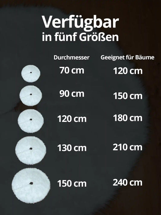 Verschiedene Größenangaben des Baumteppichs aus Plüsch