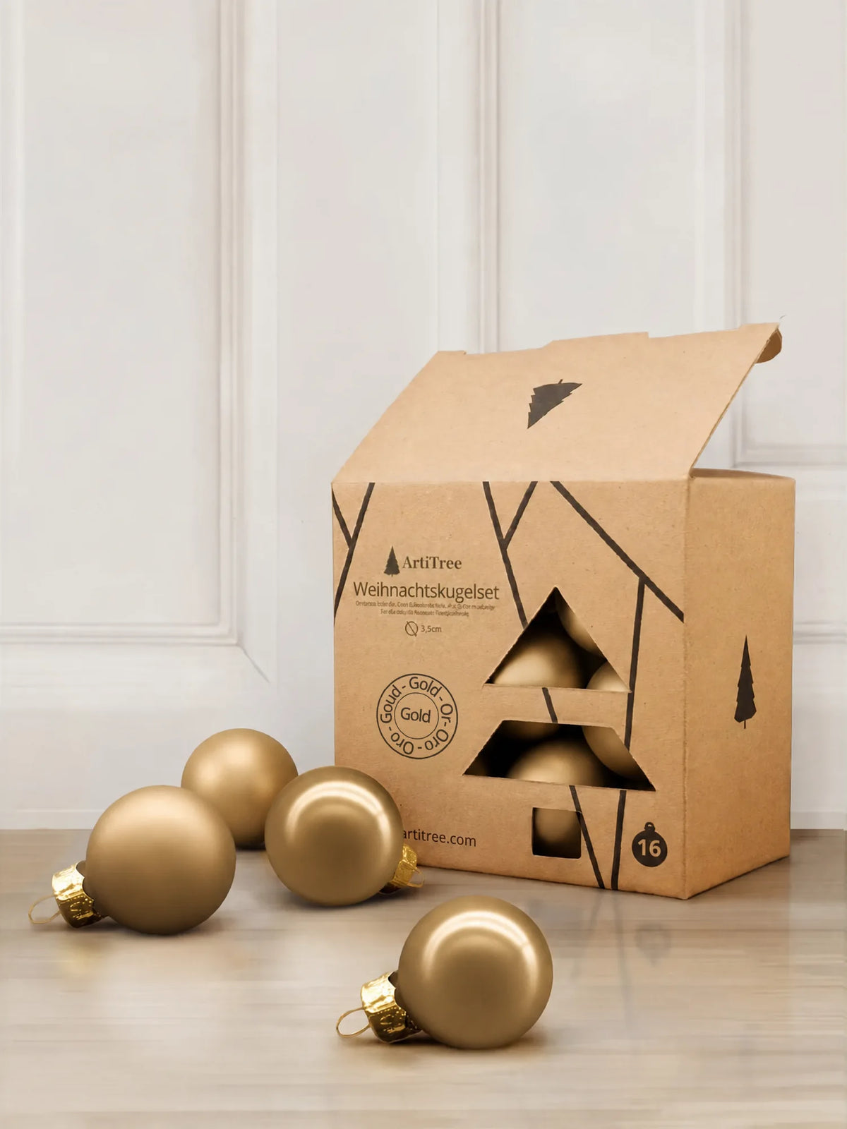 ArtiTree Glaskugeln 3,5 cm in Gold – einfarbige Weihnachtskugeln aus Glas