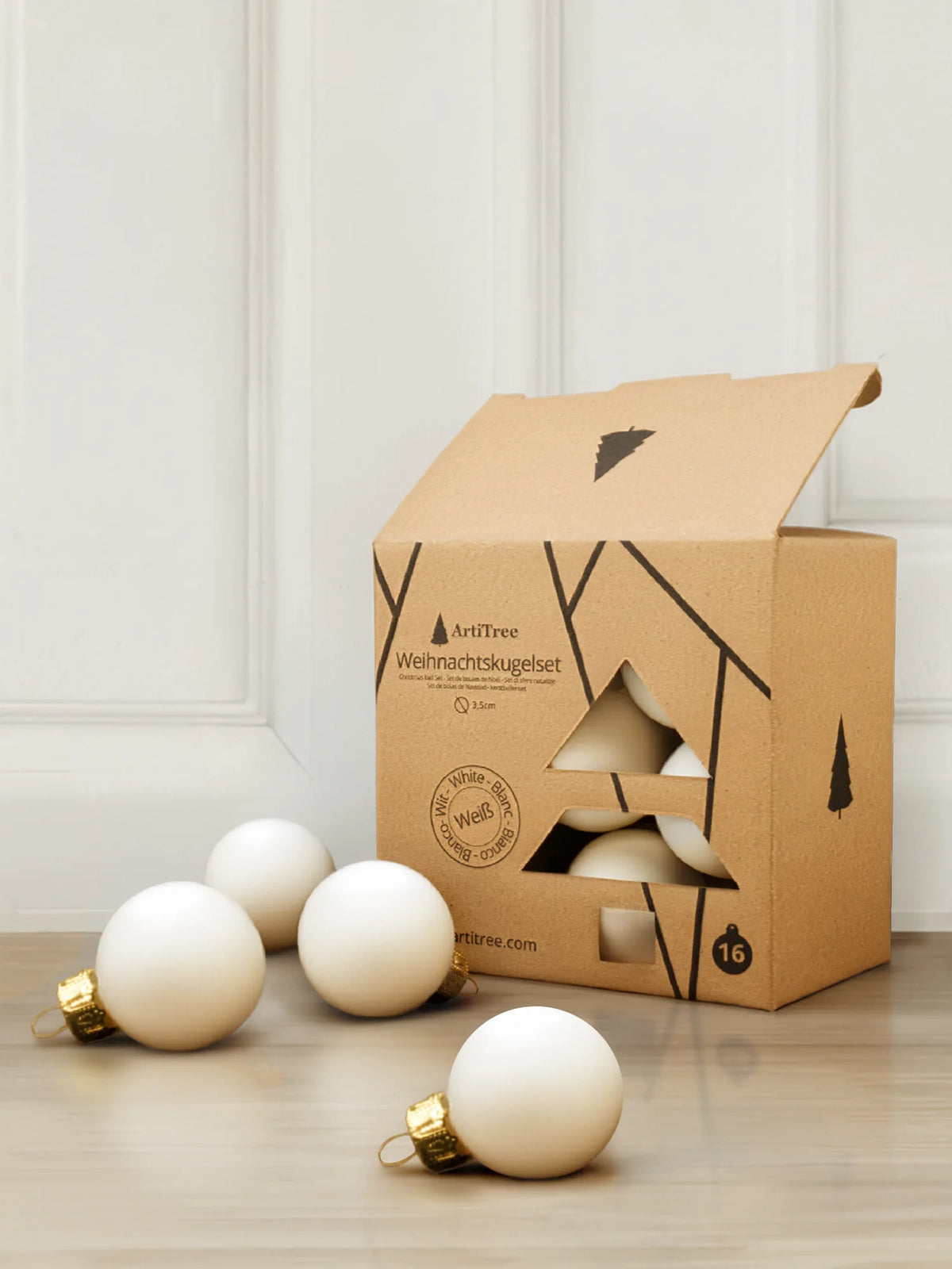 ArtiTree Glaskugel 3,5 cm in Weiß – Weihnachtskugeln aus Glas mit ArtiTree Verpackung