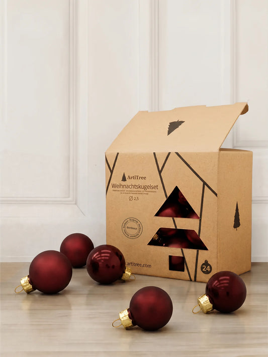 ArtiTree palline di vetro 2,5 cm bordeaux – palline di Natale monocolore in vetro