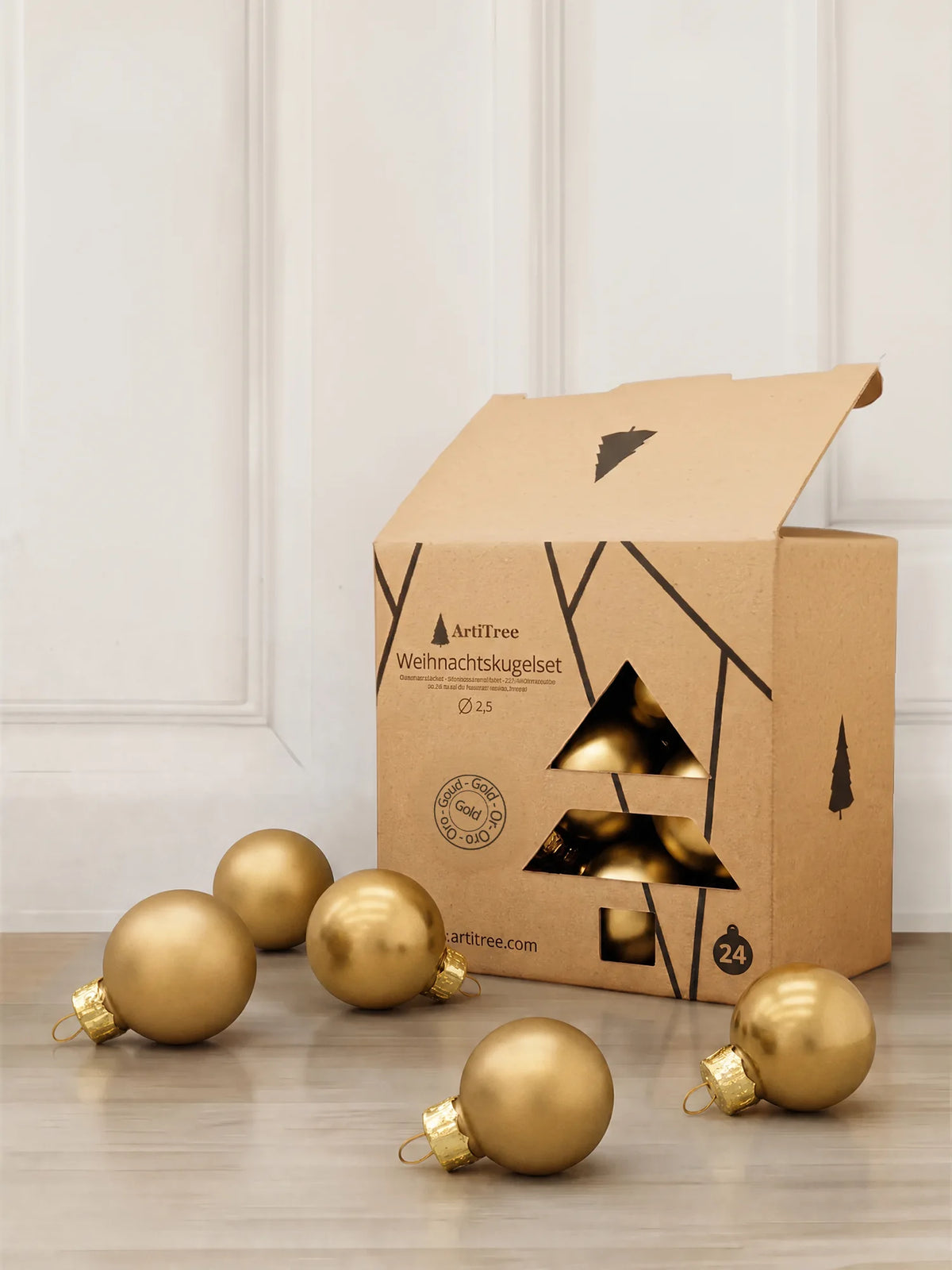 ArtiTree Glaskugeln 2,5 cm in Gold – einfarbige Weihnachtskugeln aus Glas