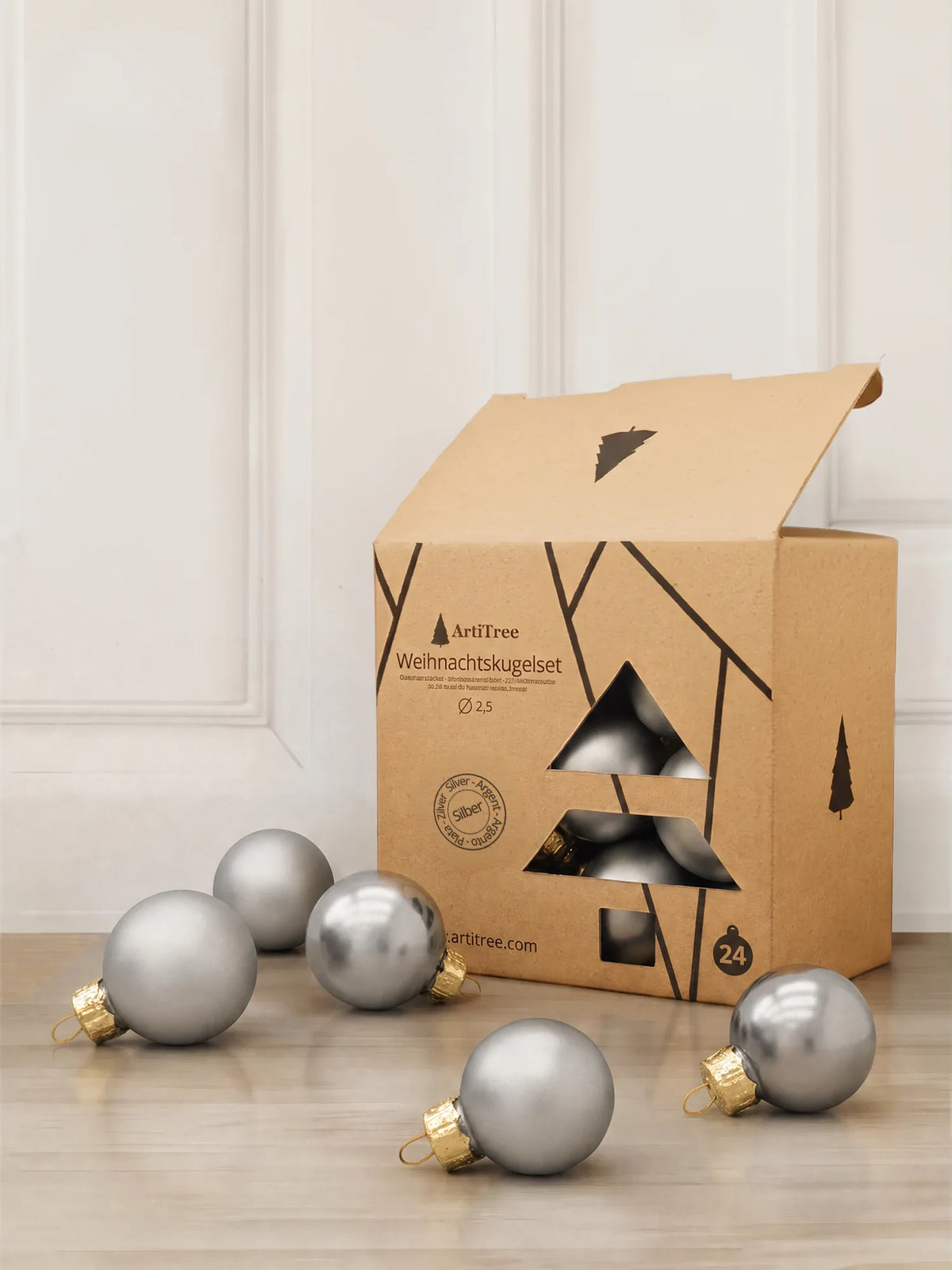 ArtiTree Glaskugeln 2,5 cm in Silber – einfarbige Weihnachtskugeln aus Glas