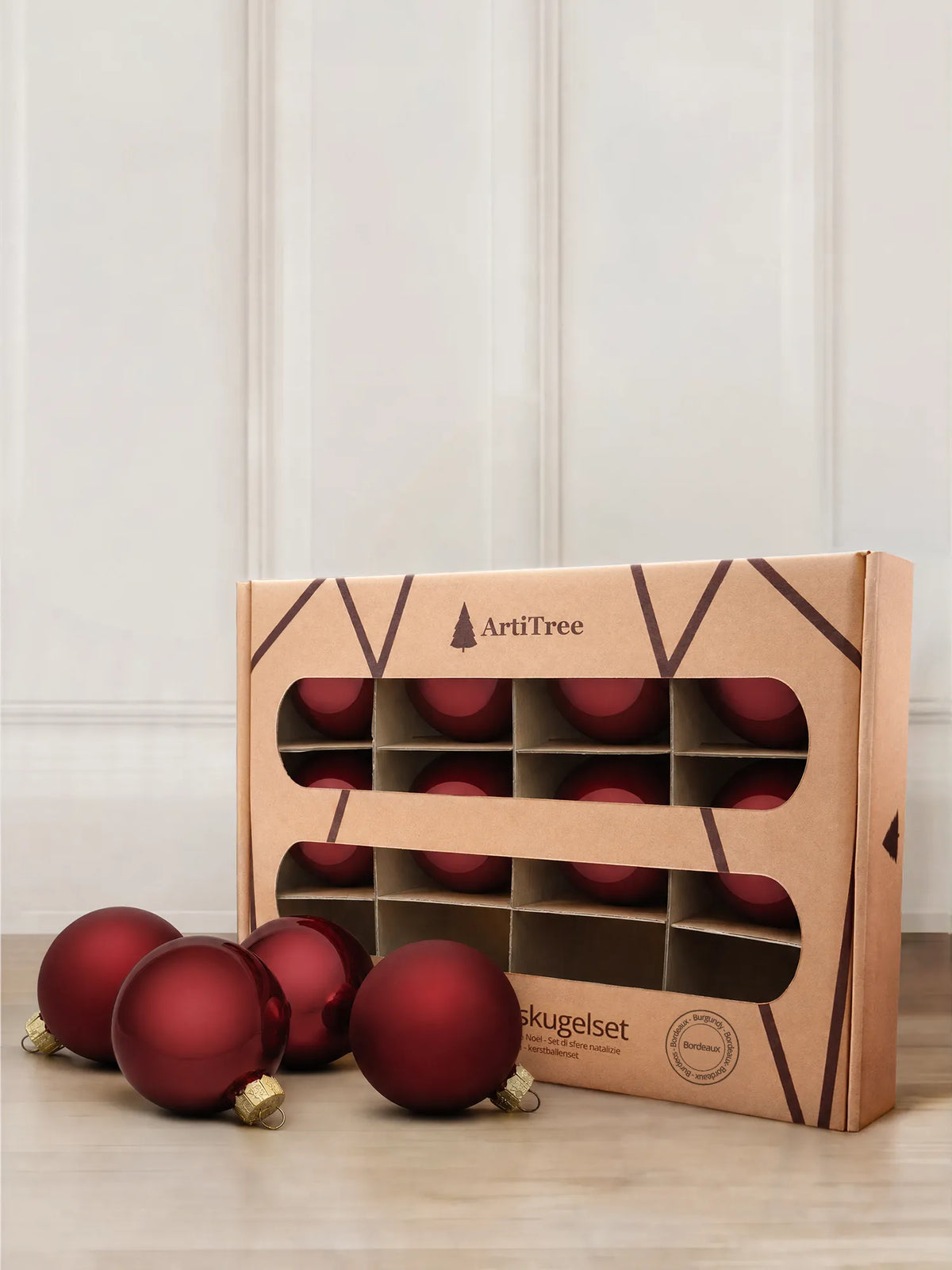 ArtiTree Glaskugeln 12er Set in Bordeaux – einfarbige Weihnachtskugeln aus Glas