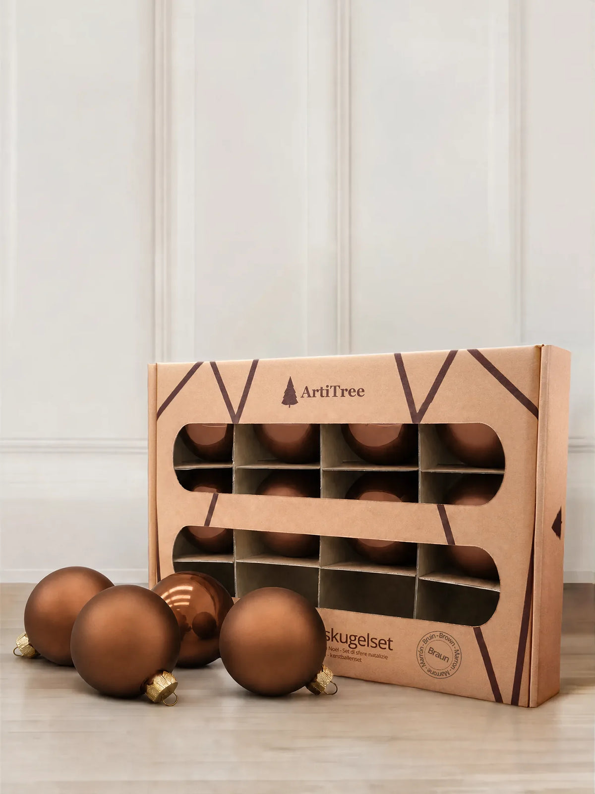 ArtiTree Glaskugeln 12er Set in Braun – einfarbige Weihnachtskugeln aus Glas