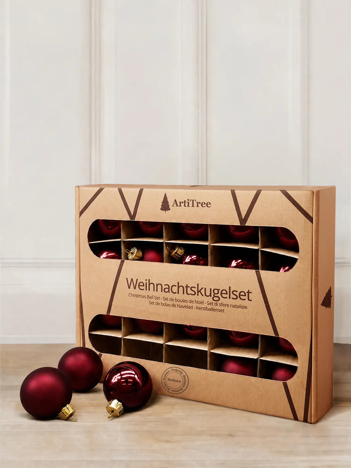 ArtiTree Glaskugeln 20er Set in Bordeaux – einfarbige Weihnachtskugeln aus Glas