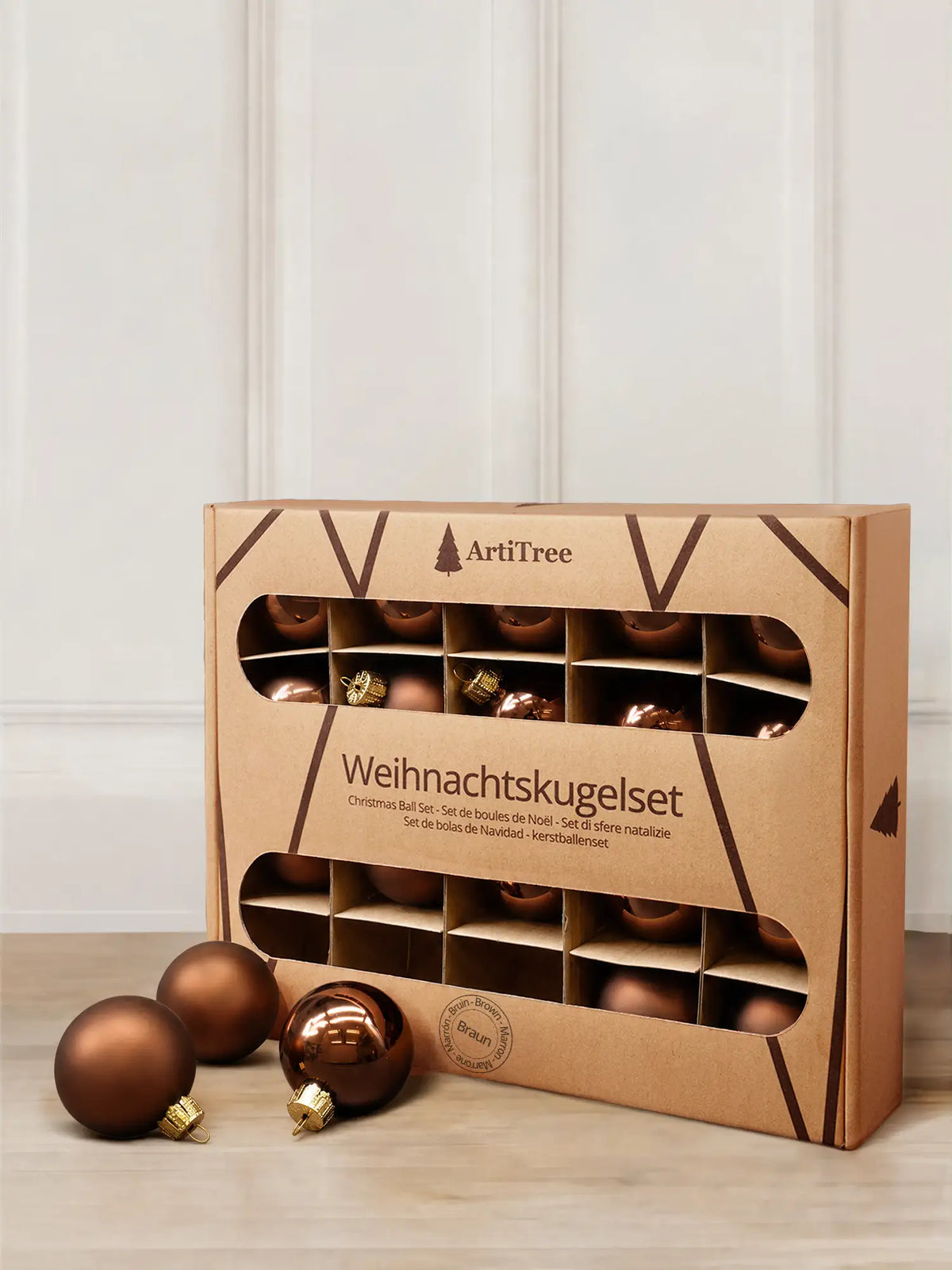 ArtiTree Glaskugeln 20er Set in Braun – einfarbige Weihnachtskugeln aus Glas