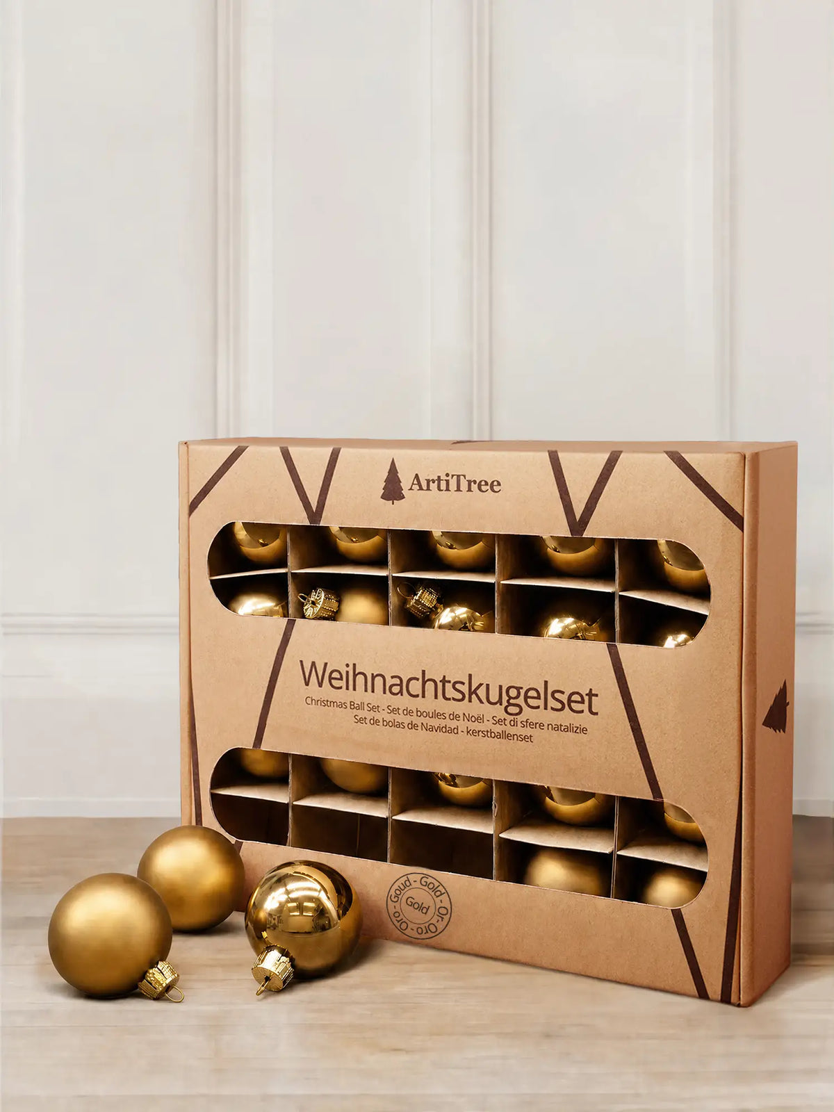 ArtiTree Glaskugeln 20er Set in Gold – einfarbige Weihnachtskugeln aus Glas