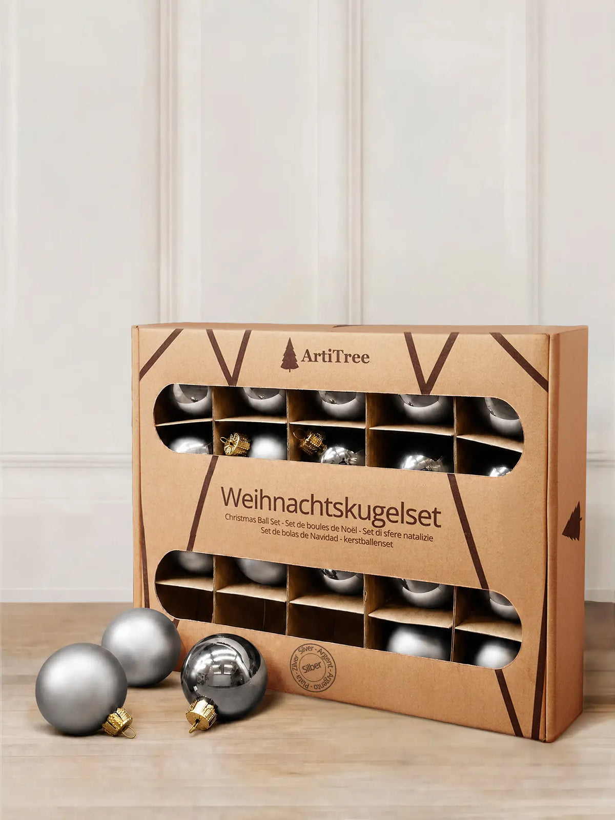 ArtiTree Glaskugeln 20er Set in Silber – einfarbige Weihnachtskugeln aus Glas