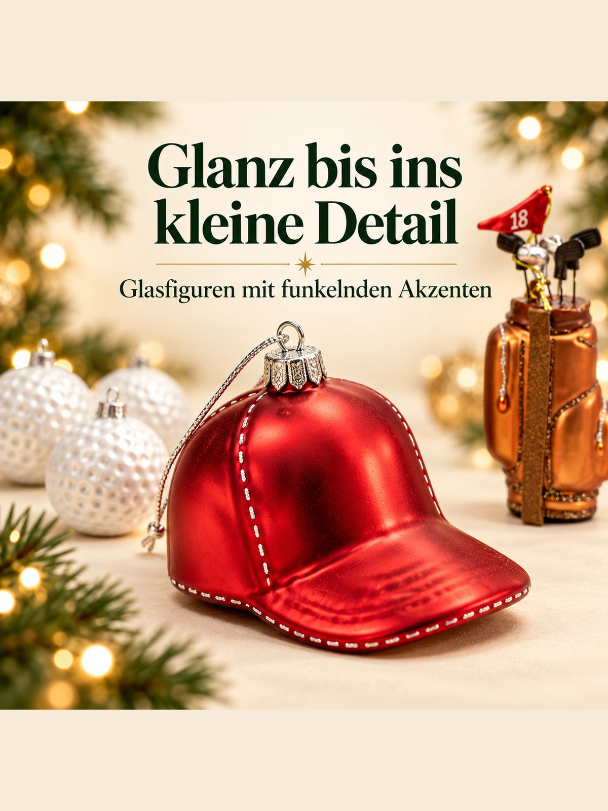 ArtiTree Glasfigurenset Golfset – Detailnahaufnahme einer Glasfigur, handbemaltes Glas mit goldenem Glanzfinish, „Glanz bis ins kleine Detail"