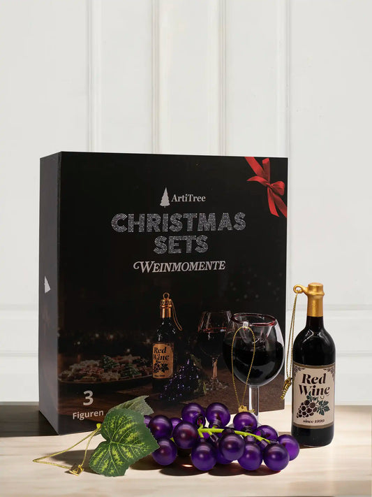 ArtiTree Glasfigurenset Weinmomente – Drei Glasfiguren (Weinflasche, Weinglas, Traubenrispe)