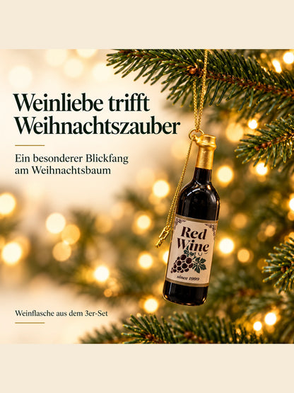 ArtiTree Glasfigur Weinflasche (dunkelrot, Aufschrift „Red Wine since 1999", 13,5cm) am Weihnachtsbaum hängend – „Weinliebe trifft Weihnachtszauber", goldenes Hängeelement