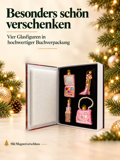 ArtiTree Glasfigurenset Pretty Girl Set – Geöffnete Buchverpackung mit Magnetverschluss und vier Glasfiguren, Aufschrift „Besonders schön verschenken – 4 Glasfiguren in hochwertiger Buchverpackung"