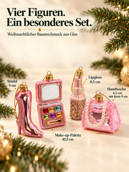 ArtiTree Glasfigurenset Pretty Girl Set – Vier Figuren mit Größenangaben: Make-up-Palette 10,5cm, Stiefel 9cm, Lipgloss 8,5cm, Handtasche 6,5cm