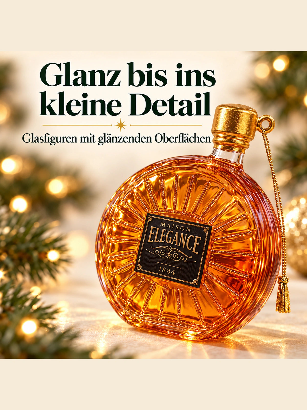 ArtiTree Glasfigurenset Whiskey & Cigarettes – Detailnahaufnahme einer Glasfigur, handbemaltes Glas mit warmem Bernstein-Finish, „Glanz bis ins kleine Detail"
