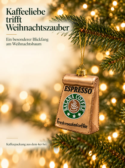 ArtiTree Glasfigur Kaffeepackung (bronze, Aufschrift „Espresso Balana Coffee", 10,5cm) am Weihnachtsbaum hängend – „Kaffeeliebe trifft Weihnachtszauber", goldenes Hängeelement