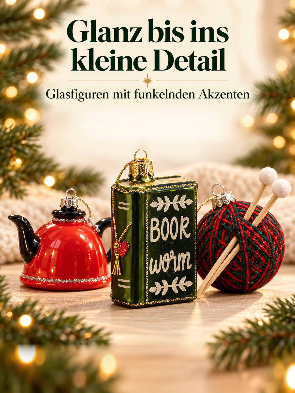 ArtiTree Glasfigurenset Cozy Moments – Detailnahaufnahme einer Glasfigur, handbemaltes Glas mit Glanzfinish, „Glanz bis ins kleine Detail"