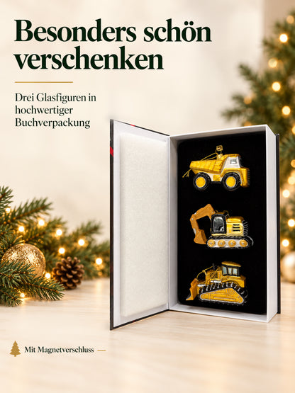 ArtiTree Glasfigurenset Baumeisterset – Geöffnete Buchverpackung mit Magnetverschluss und drei Glasfiguren, Aufschrift „Besonders schön verschenken – 3 Glasfiguren in hochwertiger Buchverpackung"