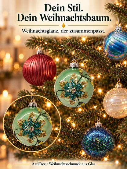 Weihnachtskugel Glas salbei glanz Blumenmotiv