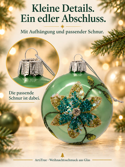 Weihnachtskugel Glas salbei glanz Blumenmotiv
