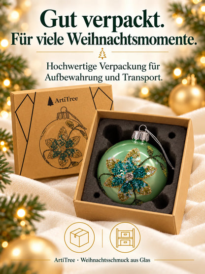 Weihnachtskugel Glas salbei glanz Blumenmotiv