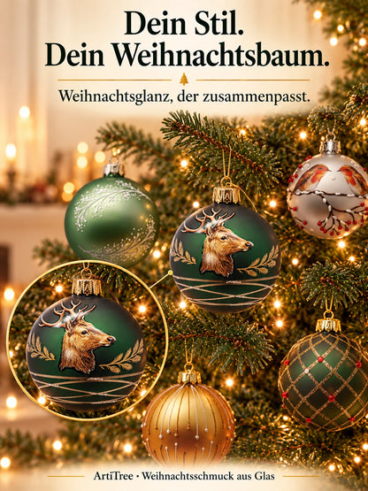 Weihnachtskugel Glas grün matt mit Hirsch