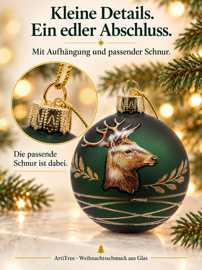 Weihnachtskugel Glas grün matt mit Hirsch