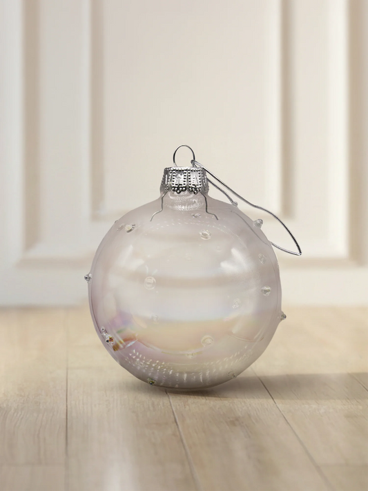 ArtiTree glazen kerstbal 6 cm in parelwit, iriserend glanzend met reliëf van glazen druppels