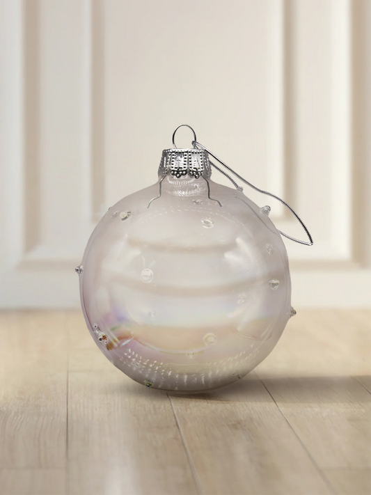 ArtiTree glazen bol 8 cm in parelwit, iriserend glanzend met verhoogde glasdruppels
