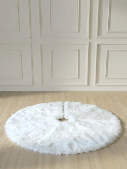 Jupe de sapin blanche en peluche, forme ronde, pour le sapin de Noël, avec surface douce en fausse fourrure.