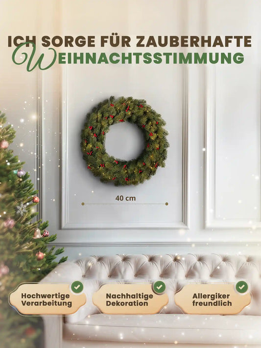 Couronne de Noël artificielle de 40 cm avec des baies rouges, par ArtiTree