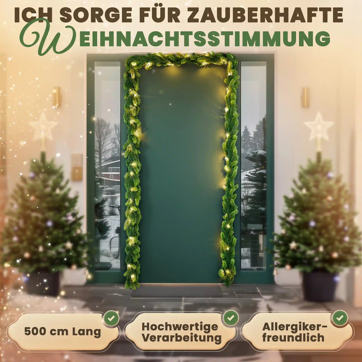 ArtiTree Weihnachtsgirlande hängt an einer Tür