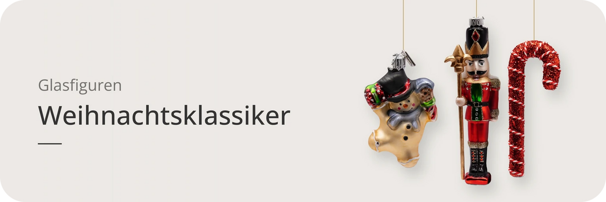Kategorie Weihnachtsklassiker – ArtiTree Glasfiguren: Schneemann mit schwarzem Hut, roter Nussknacker und Zuckerstange als Vorschau der Glasfiguren-Kollektion