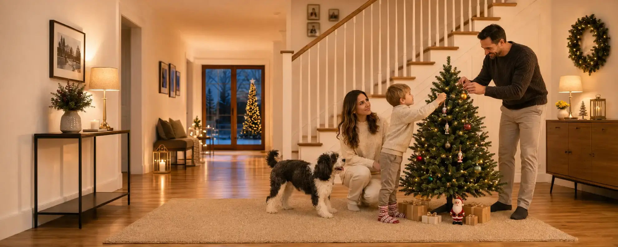Familie schmückt einen künstlichen Weihnachtsbaum 120cm von ArtiTree
