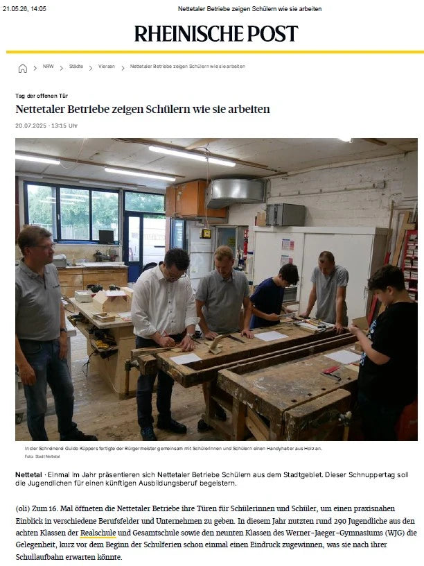 Artikel der Rheinischen Post über ArtiTree als möglicher Ausbildungsbetrieb in Nettetal